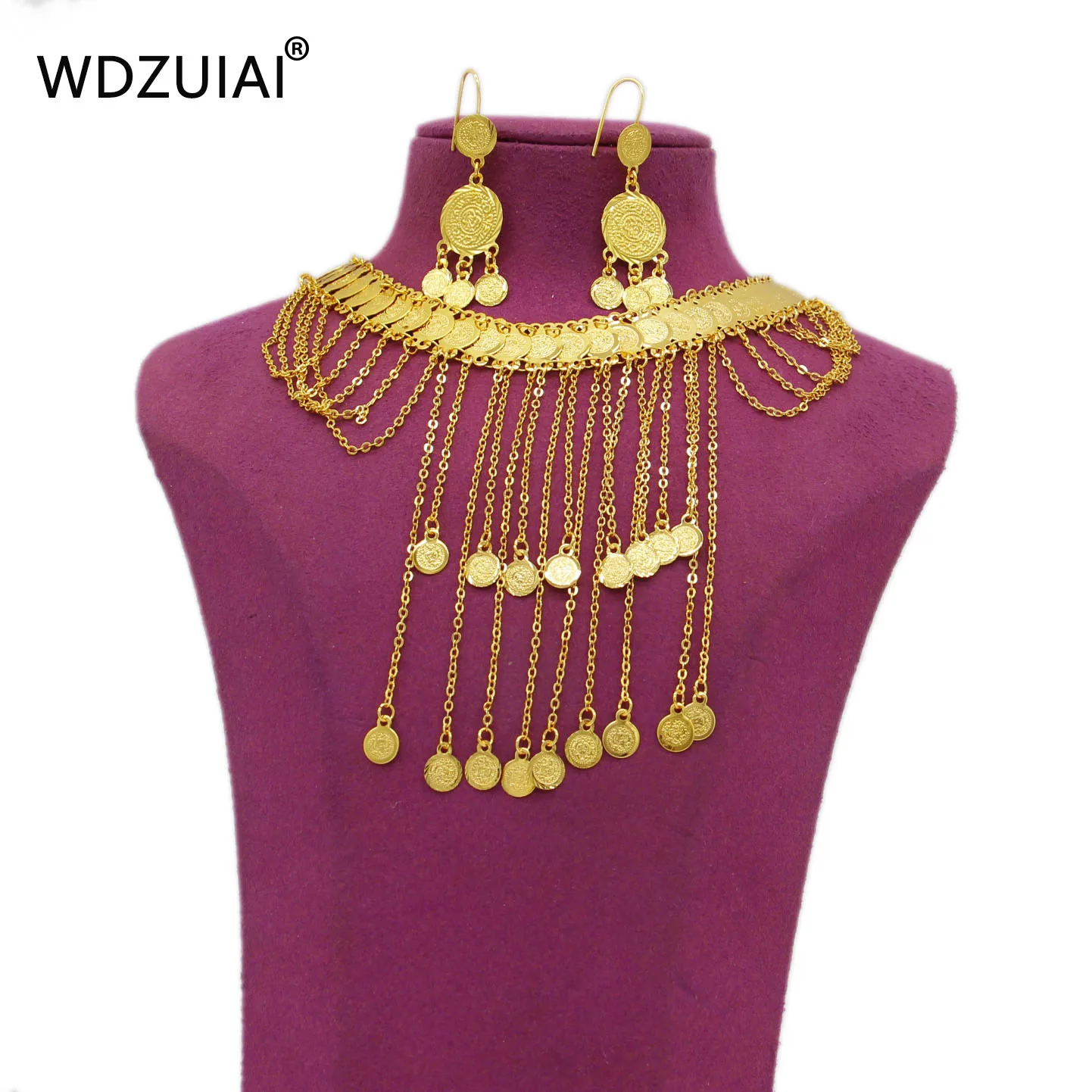 WDZUIAI New Trendy Gold Color Tassels Necklace/Earrings Set Women Bridal African Spain French Wedding Jewelry Girls Party Gifts