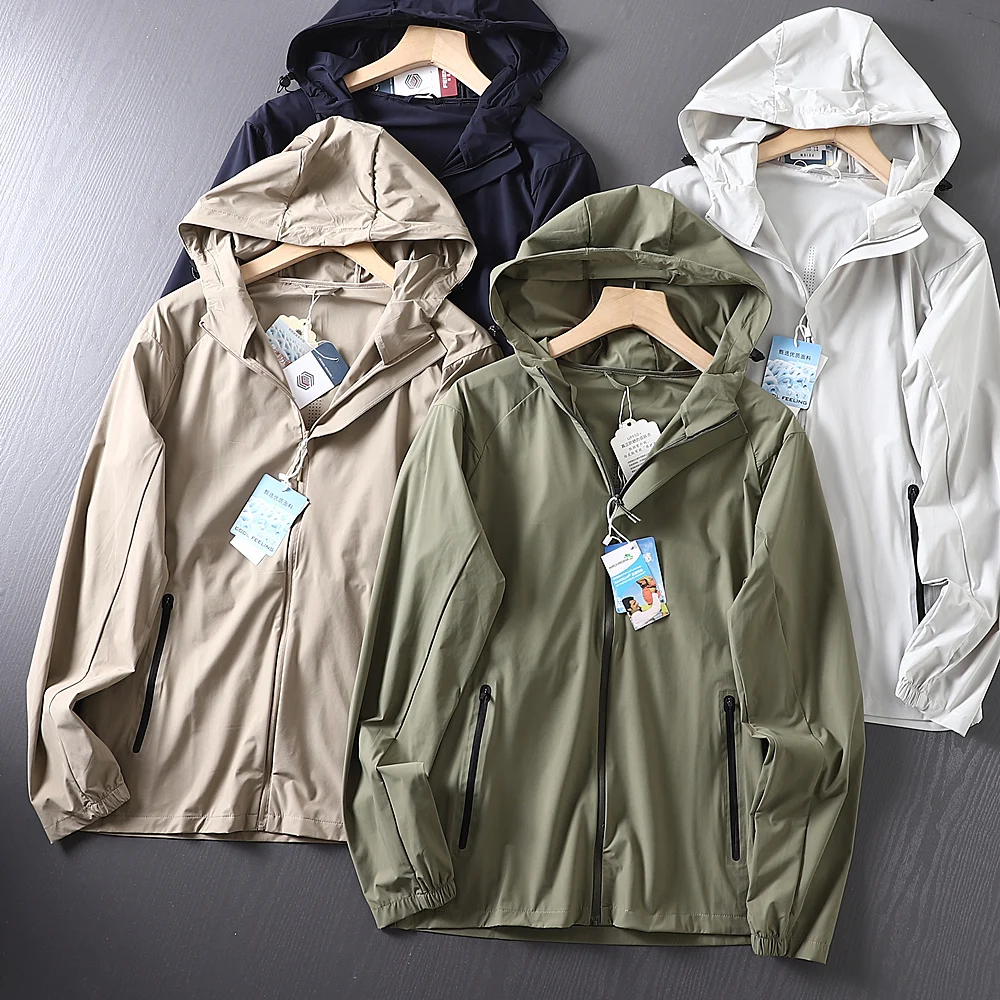 

Мужская солнцезащитная куртка из лазерно перфорированной ткани Ice Skin Cool Sensation Milk Silk Smooth UPF50 для весны и лета