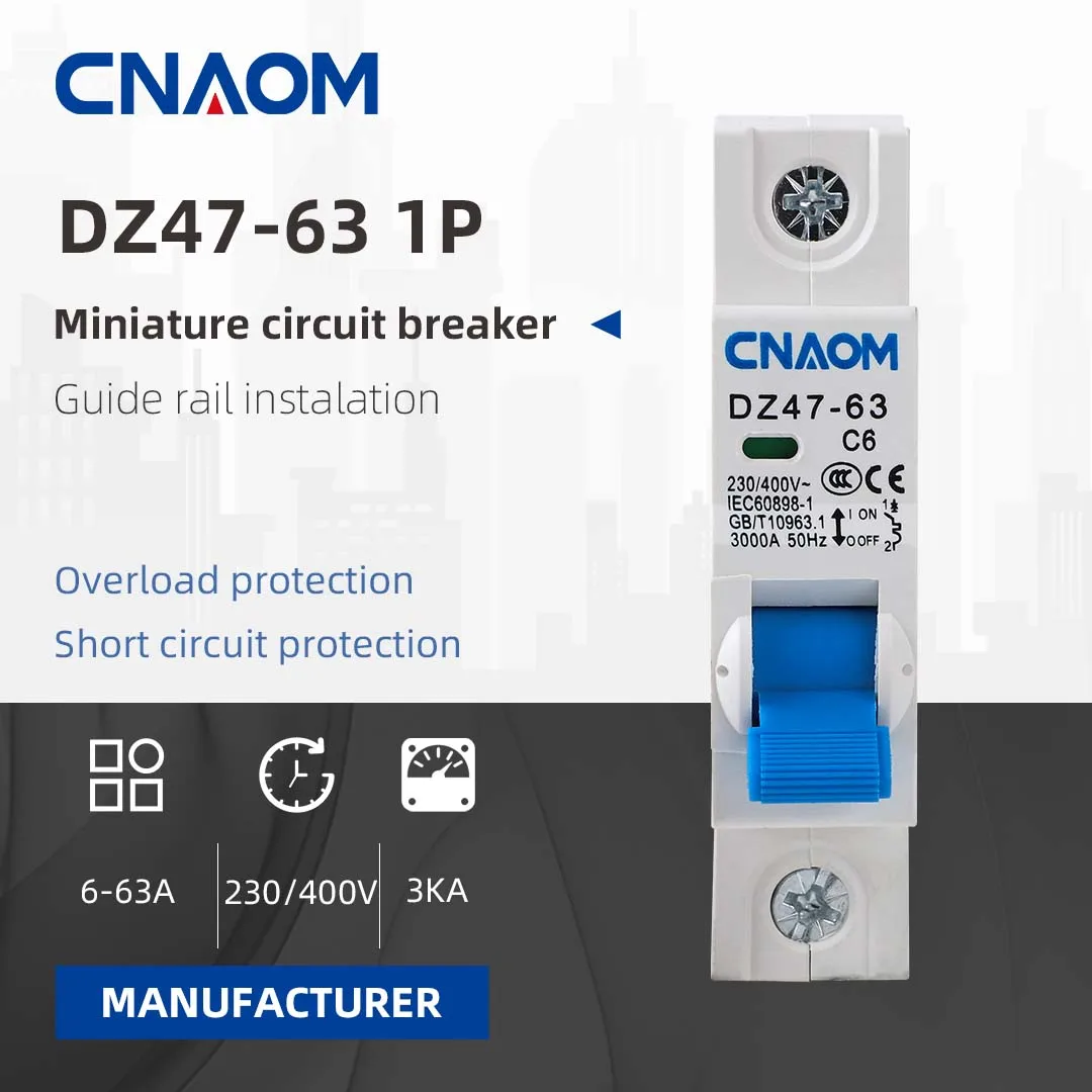 

CNAOM 1P Miniature Circuit Breaker DZ47-63 Household 230/400V Overload And Short Circuit Protection Electrical Safety Device