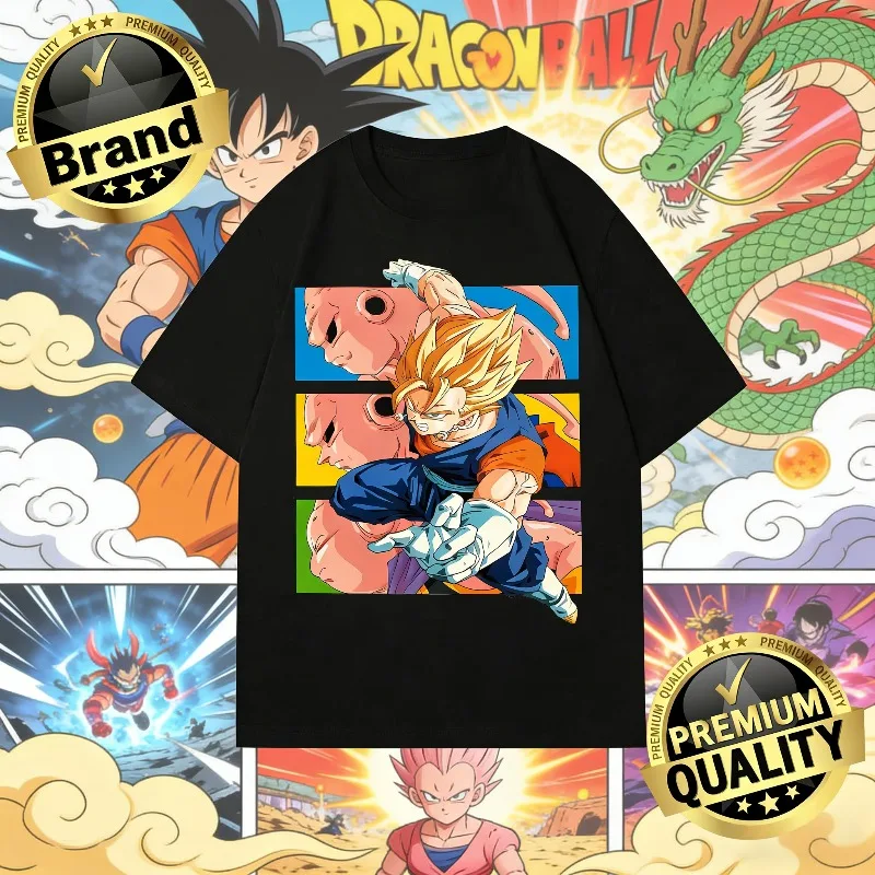 

2026 Summer Dragon Ball Z T-Shirt Vegito vs Buu Color Block Comic Panel Retro Print 100% Cotton Oversized Tee for Men Women Kids
