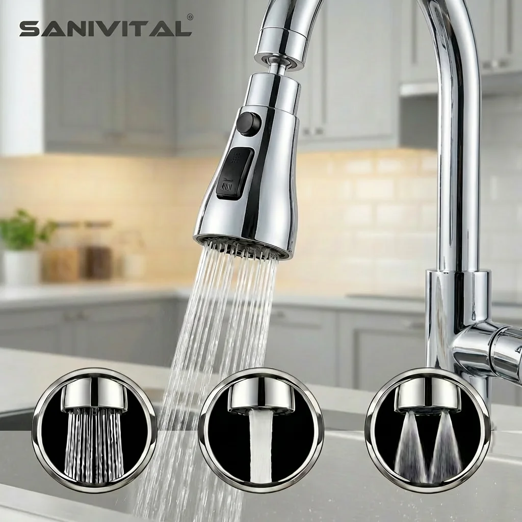 

SANIVITAL Универсальная насадка-распылитель для кухонного смесителя, выдвижной излив, сменная деталь, 3 режима, соединитель для кухонной мойки
