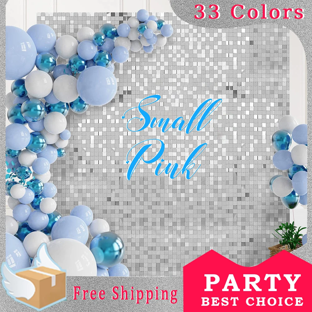 

SmallPink 6-18Pcs Square Sequin Shimmer Backdrop For Birthday Wedding Anniversary Engagement Shimmer Wall Panels Backdrop