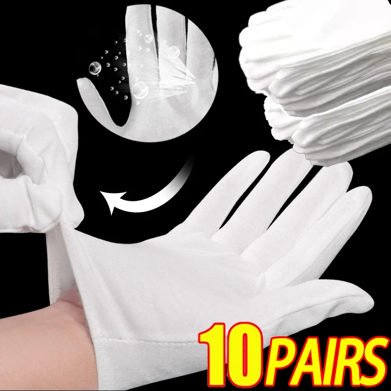 

10Pairs White Cotton Work Gloves Hands Handling High Stretch Thickened Gloves Absorption Household Cleaning Tool Tactical Glove