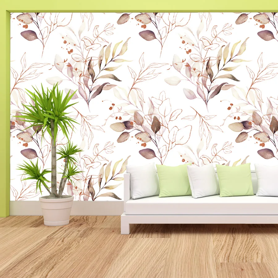 

Пользовательские наклейки на стены из ПВХ, обои для домашнего декора, украшения гостиной, листья, мебель, ремонтное покрытие