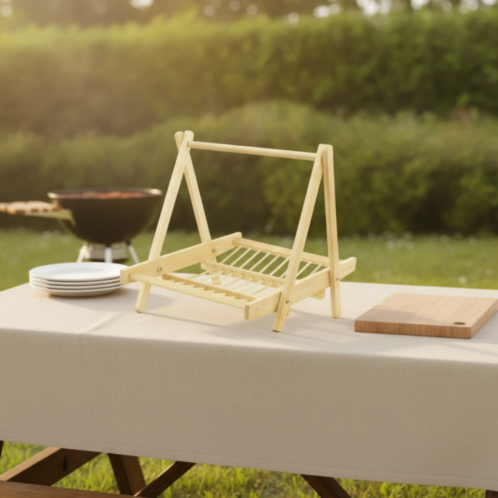 Bamboo Rack with Handle Slatted Triangular Stand Display Rack Tabletop Food Stand Triangular Appetizer Display Stand Natural