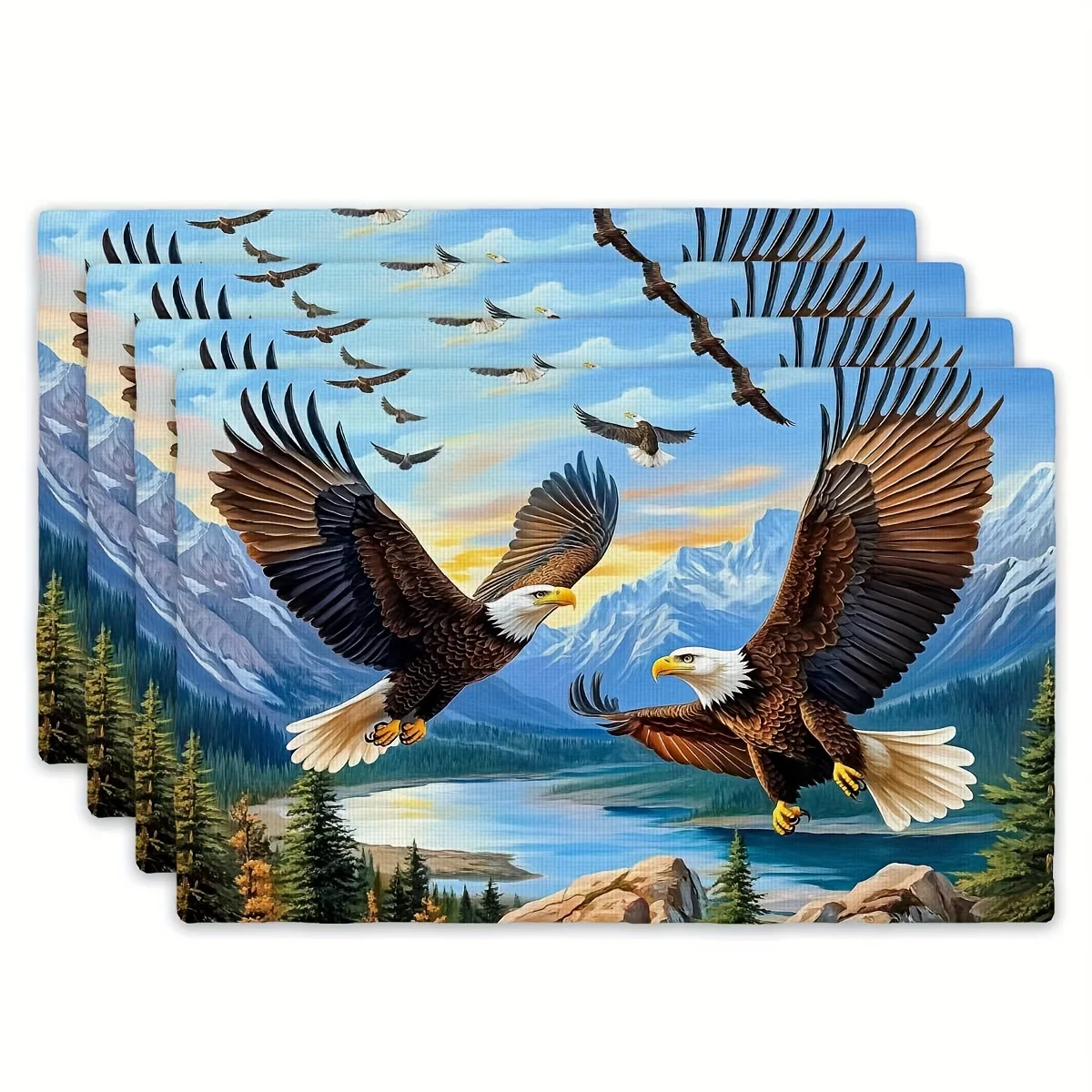 4pcs Set of Placemats - Eagle Wings Power Theme Rectangular Kitchen Table Mats, (12 inches x 18 inches), Suitable for Holiday Ga
