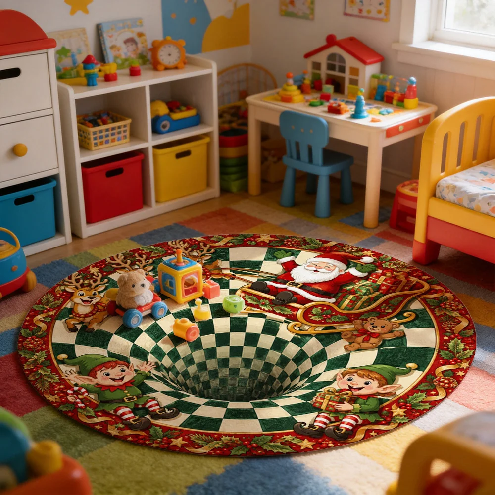 Merry Christmas Santa Reindeer Sleigh Game Board Area Rug for Living Room Hallway Decor
