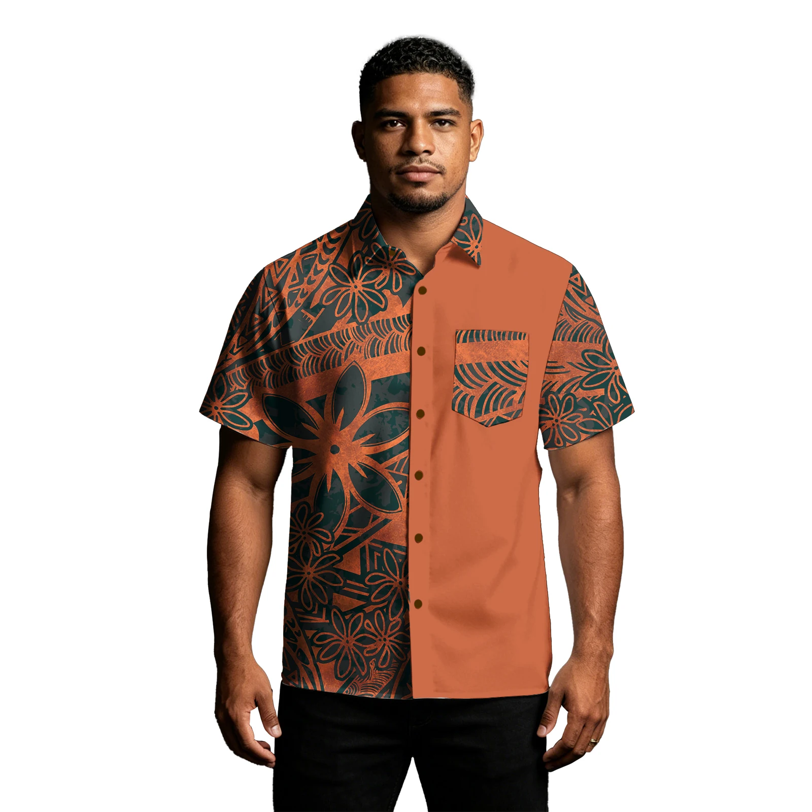 Plus Size Pocket Samoan Island Turn-down Collar Men Custom Clothes Polynesian Men's Work Shirts Floral Print Beach Aloha Shirts