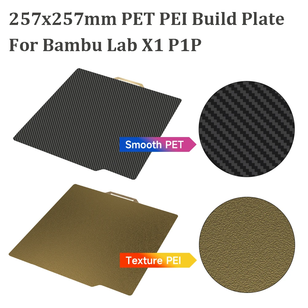 PEO PET PEI Build Plate For Bambu Lab X1 257x257mm Double Side Print Spring Steel Sheet PET PEI Hotbed Plate ForBambu Lab X1 P1P