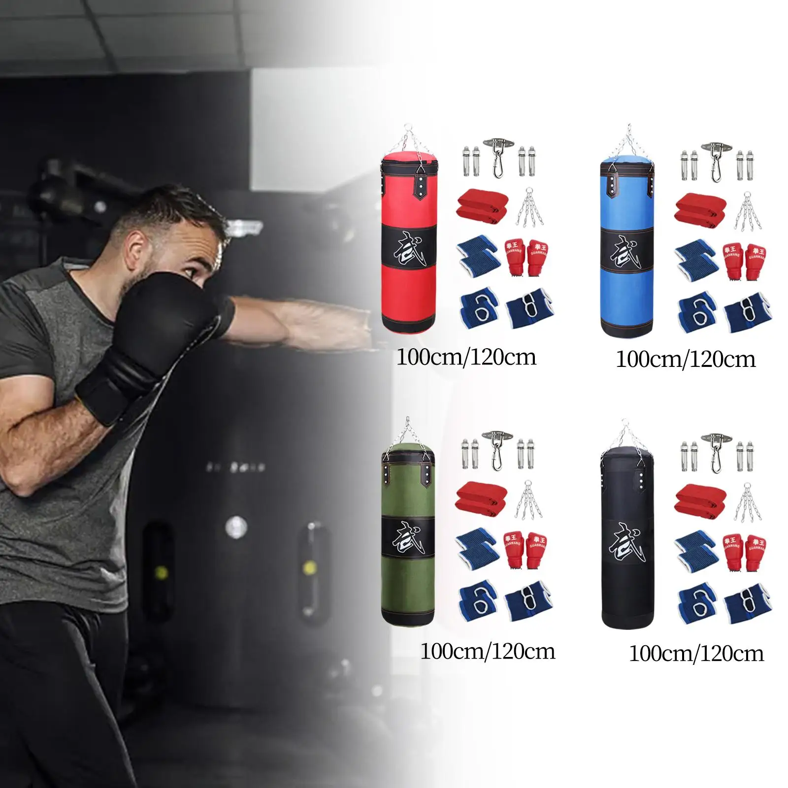 Hanging Boxing Bag Workout Heavy Bag with Chain Ankle Guards Fillable Punching Bag for Adults Home Gym Kids Taekwondo Kickboxing