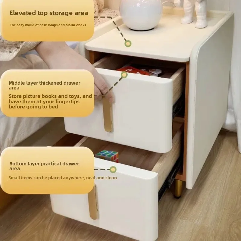 Cream-Colored Upholstered Nightstand , Eco-Friendly Leather Storage Cabinet, Minimalist Luxury Bedroom Organizer with Drawer