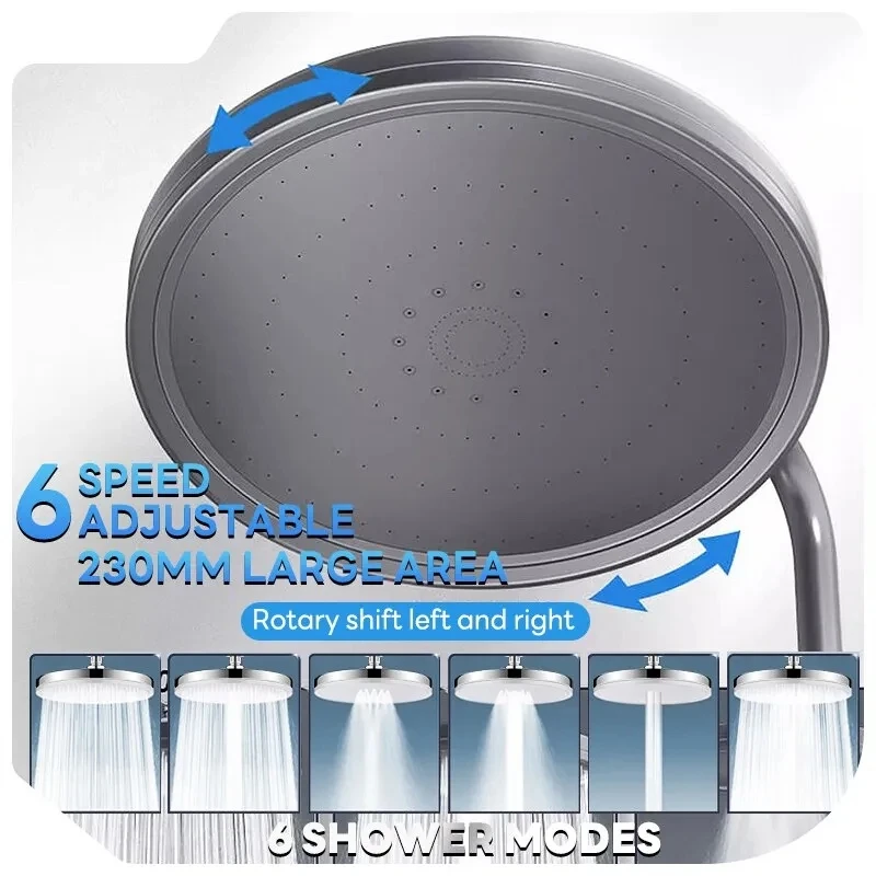 6 Modes Rainfall Shower Head Bathroom High Pressure Top Rain Shower Heads Shower Faucet Accessories With Filter