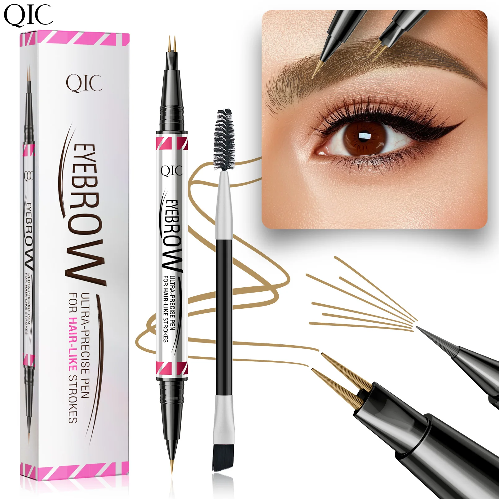 Dwugłowy zakrzywiony ołówek do brwi Wodoodporny, długotrwały naturalny eyeliner Wild Brow Sleeper Silkworm