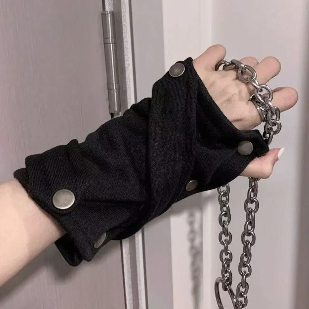 Snap-Button Closure Half Finger Gloves Decorative Design Unisex Fingerless Gloves Breathable Warm Hip Hop Gloves