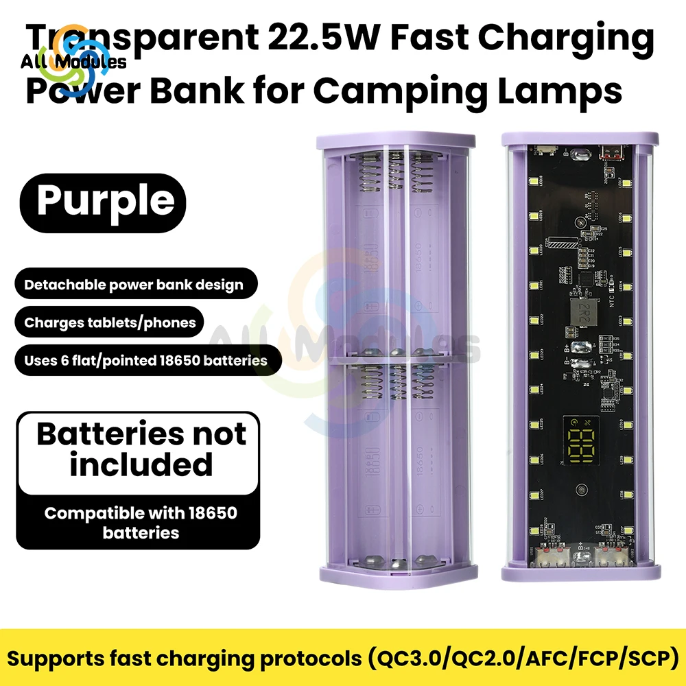 شفافة قذيفة 6-خلية 18650 علبة البطارية 22.5 واط شحن سريع قوة البنك حالة لا لحام عدة صندوق تخزين البطارية