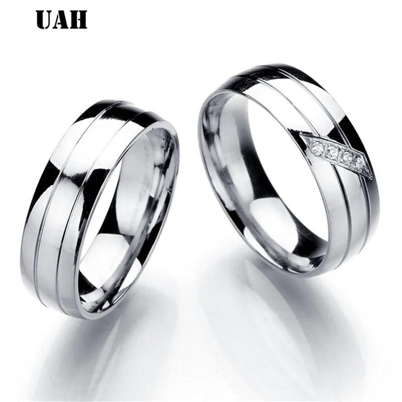 UAH Simple Couple Titanium Steel Wedding Zirconia Rings women men\'s jewelry anniversary marriage Best Fashion Gift