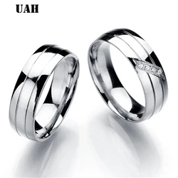 UAH Simple Couple Titanium Steel Wedding Zirconia Rings women men's jewelry anniversary marriage Best Fashion Gift