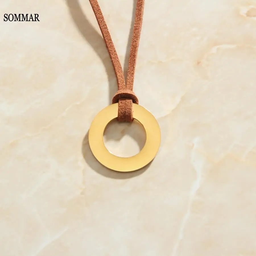 SOMMAR Hot New 18KGP Gold plated necklaces & pendants Bohemian Minimalist Leather Rope Ring Collar collar Women jewelry