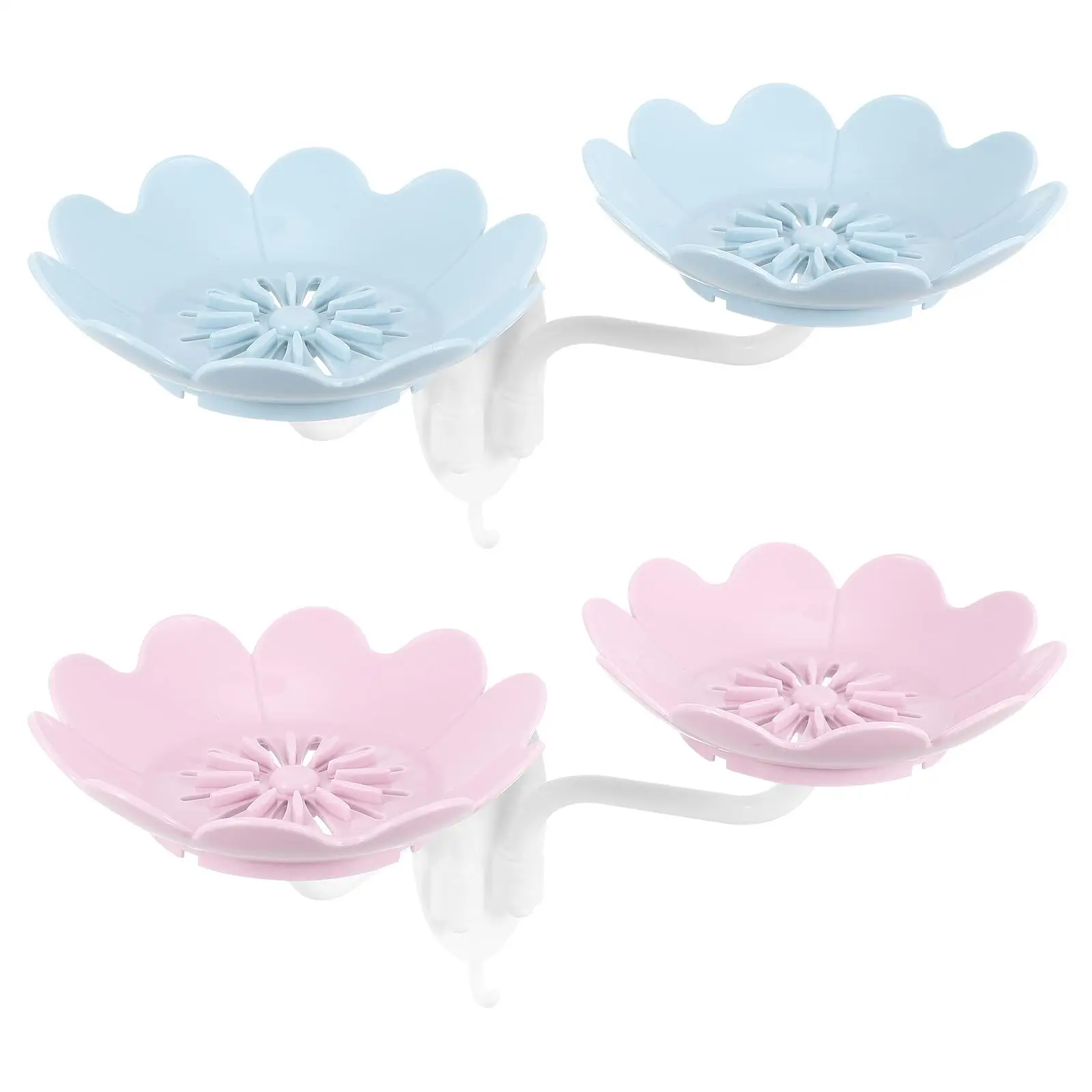 

2 Pcs Flower Soap Holder Drain Rack Dish Bathroom Supplies Punch-free Holders Protector Tray