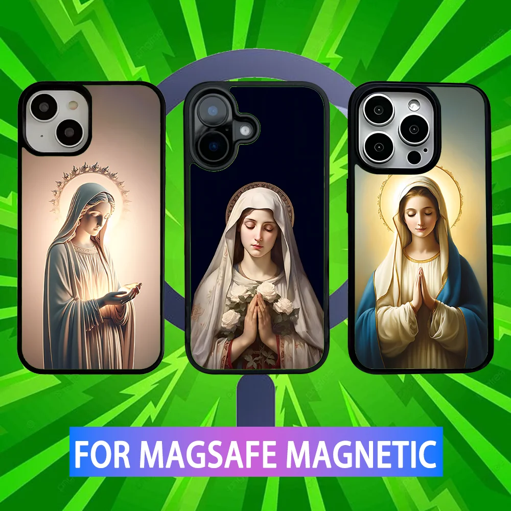 

Virgin Maria Mary Phone Case For iPhone 16,15,14,13,12,11,Pro,Max,Plus,Mini,SE New Magsafe Magnetic Wireless Charging
