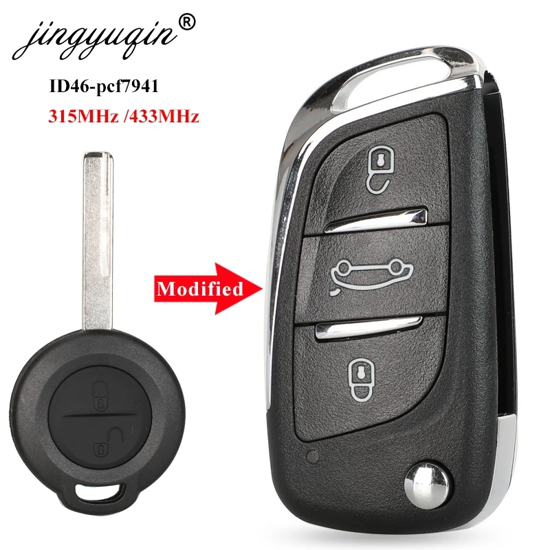 jingyuqin 315/433Mhz ID46 Remate key for Mercedes Benz Smart 454 Forfour Upgrade Flip Key Fob 2 Button fit Mitsubishi Colt