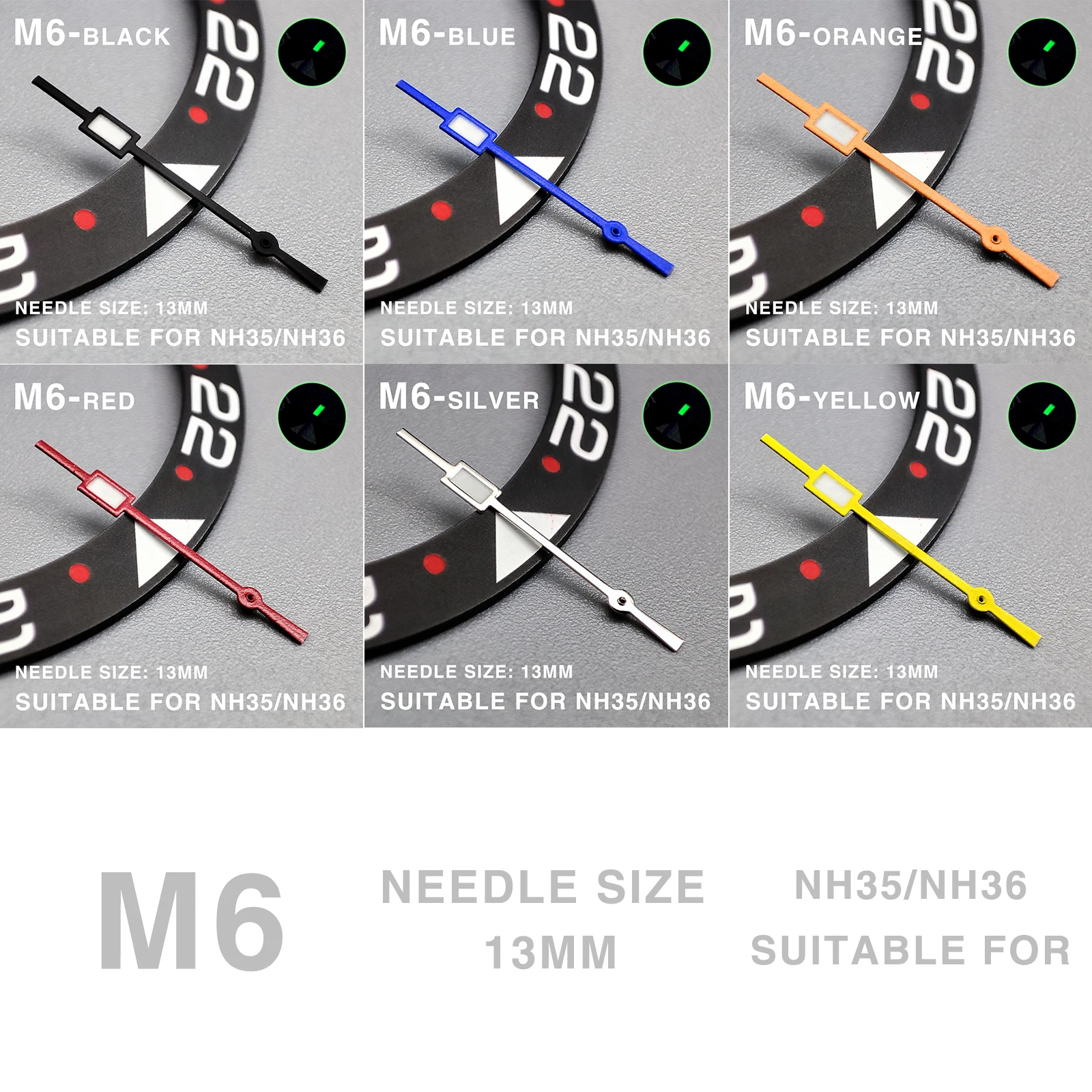 Modified Accessory NH35 Watch Needle Green Luminous Square Second Hand Replacement Parts for NH35/NH36/4R Movement