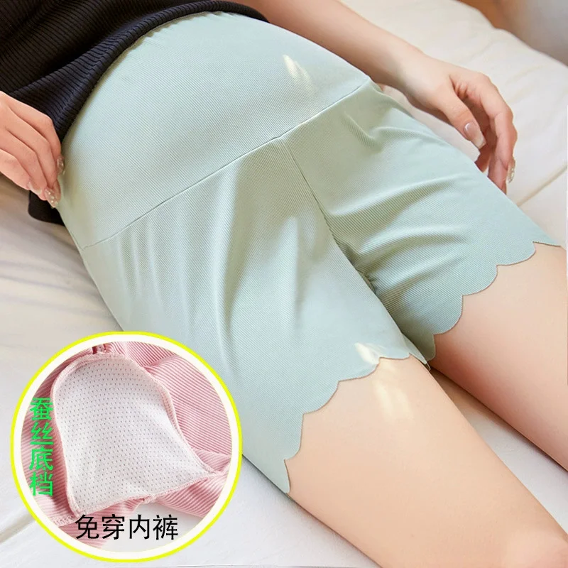 Weiche, kurze Umstandshose für schwangere Frauen, Sommer, hohe Taille, solide, atmungsaktiv, elastisch, sexy Mini-Caprihose, Schwangerschaft, Eisseide – Detail 9