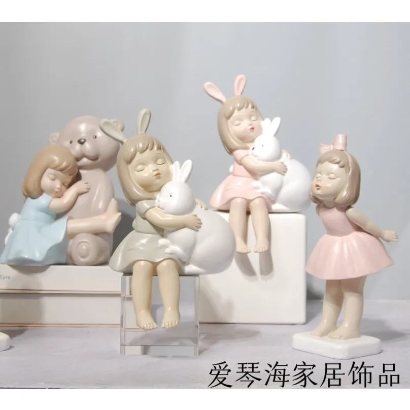 Luxury Resin Cute Little‑Girl Figurine Home Desktop Ornament for Bedroom Kids Room Decor Birthday Gift