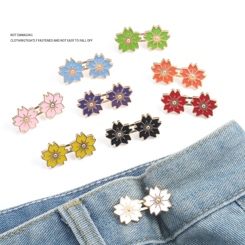 Cute Cherry Blossoms Waist Buckle Colorful Flowers Waist Button Adjustable No Sewing Required Waist Tightener