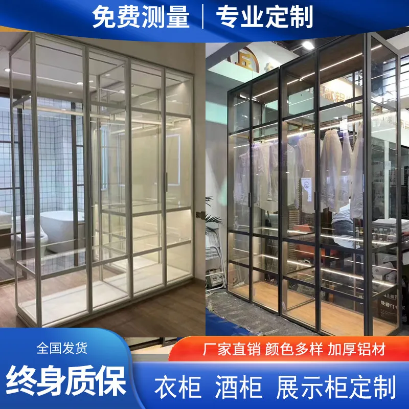 Whole house custom tempered glass wardrobe modern simple bedroom cloakroom light luxury minimalist aluminum frame casement door