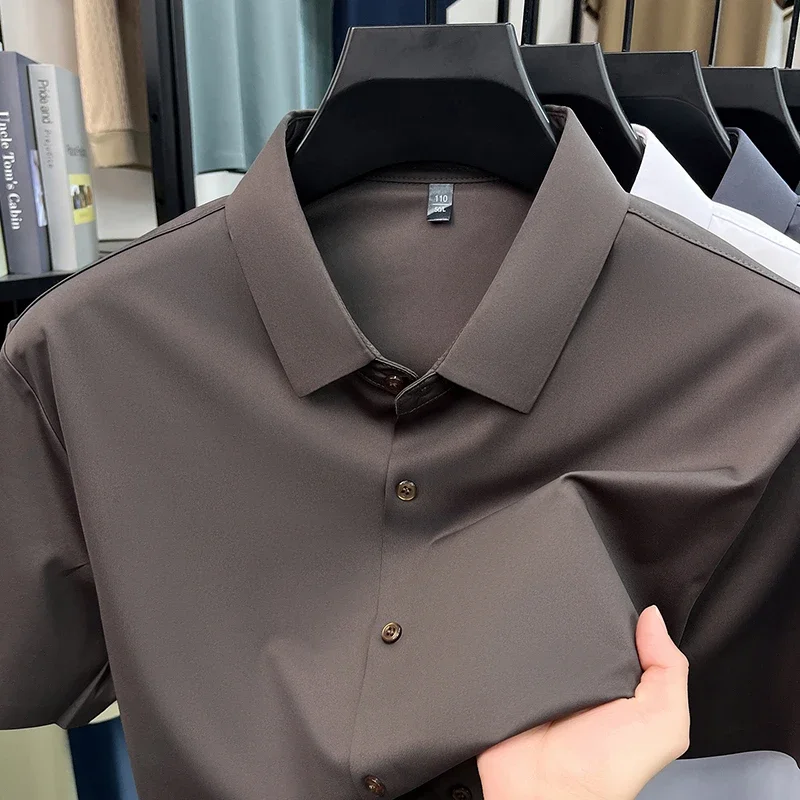 

Мужская формальная рубашка с коротким рукавом из ледяного шелка, влагоотводящая, для весны и лета 2026