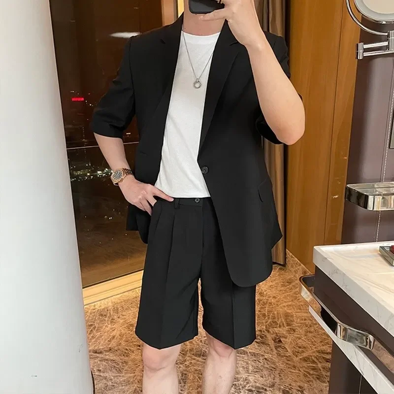

Men's Half Sleeve Blazer Casual Black Single Breasted Summer Suit Jacket