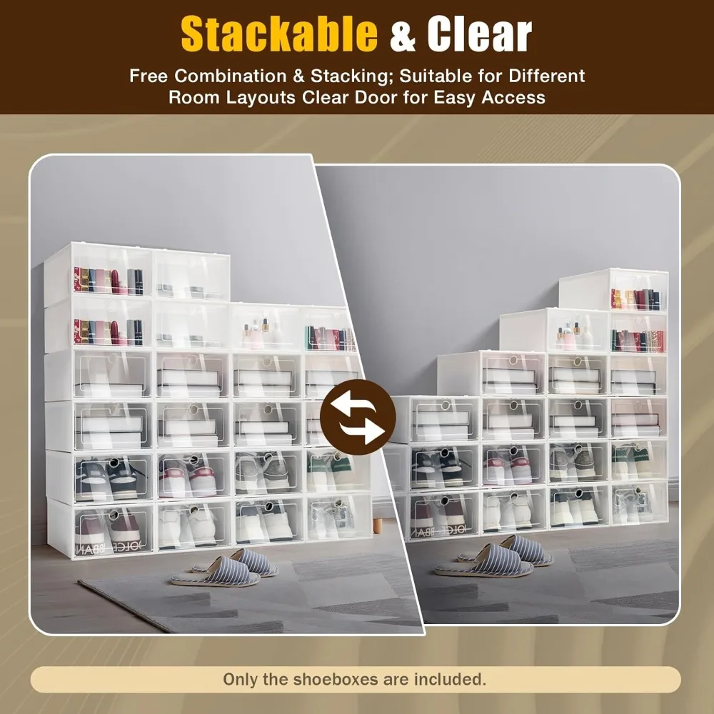 

24 Pack Shoe Storage Boxs Foldable Clear Plastic Shoe Organizer for Closet Space Saving Stackable Shoe Rack for Entryway