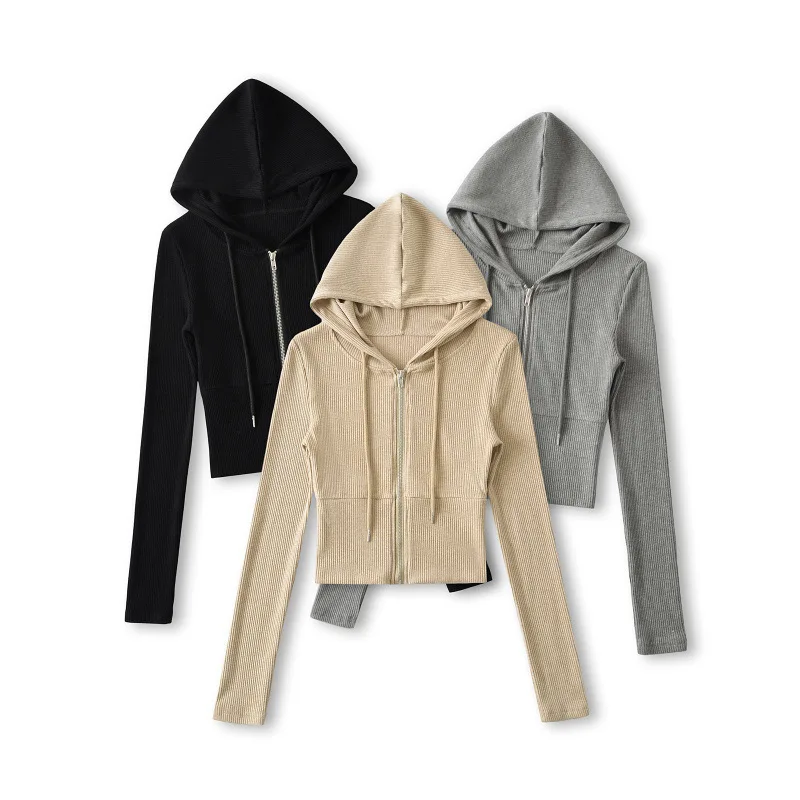 Set sexy europeo e americano in due pezzi con cappuccio a maniche lunghe cardigan slim fit pantaloni con risvolto a vita bassa moda femminile