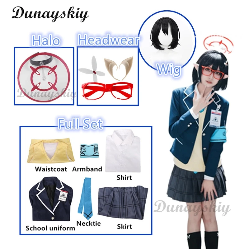 Anime Blue Archive Cos Okusora Ayane Female JK Uniform Cosplay Vest School Uniform Shirt Tie Skirt Accessories Stage Play Set