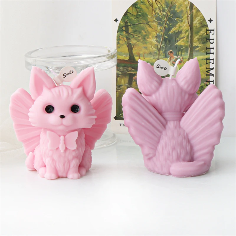 

3D Candle Mold with Wings Cat DIY Aroma Plaster Silicone Candle Making Supplies Cute Angel Animal Home Decoration Gifts