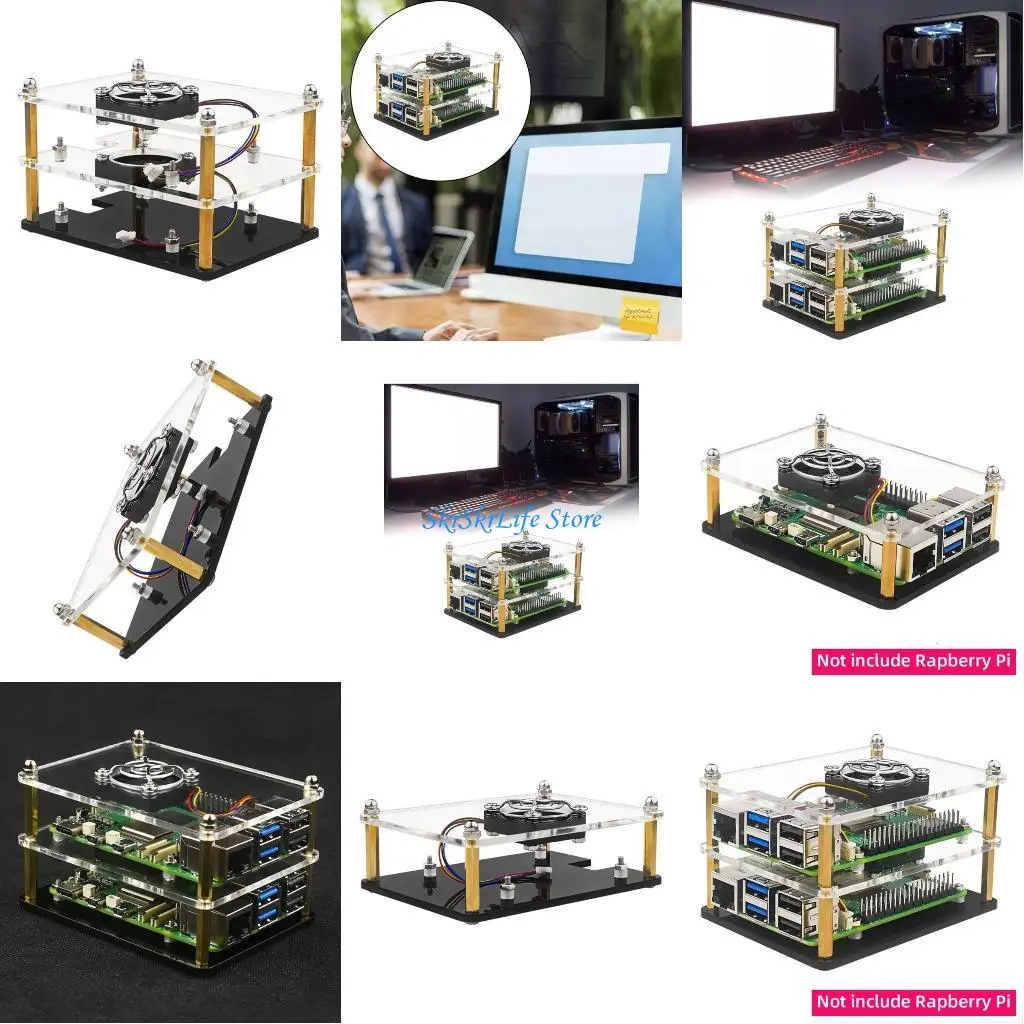 

E65E Acrylic Case for RaspberryPi5 with Cooling Fan Active Passive Heat Dissipation