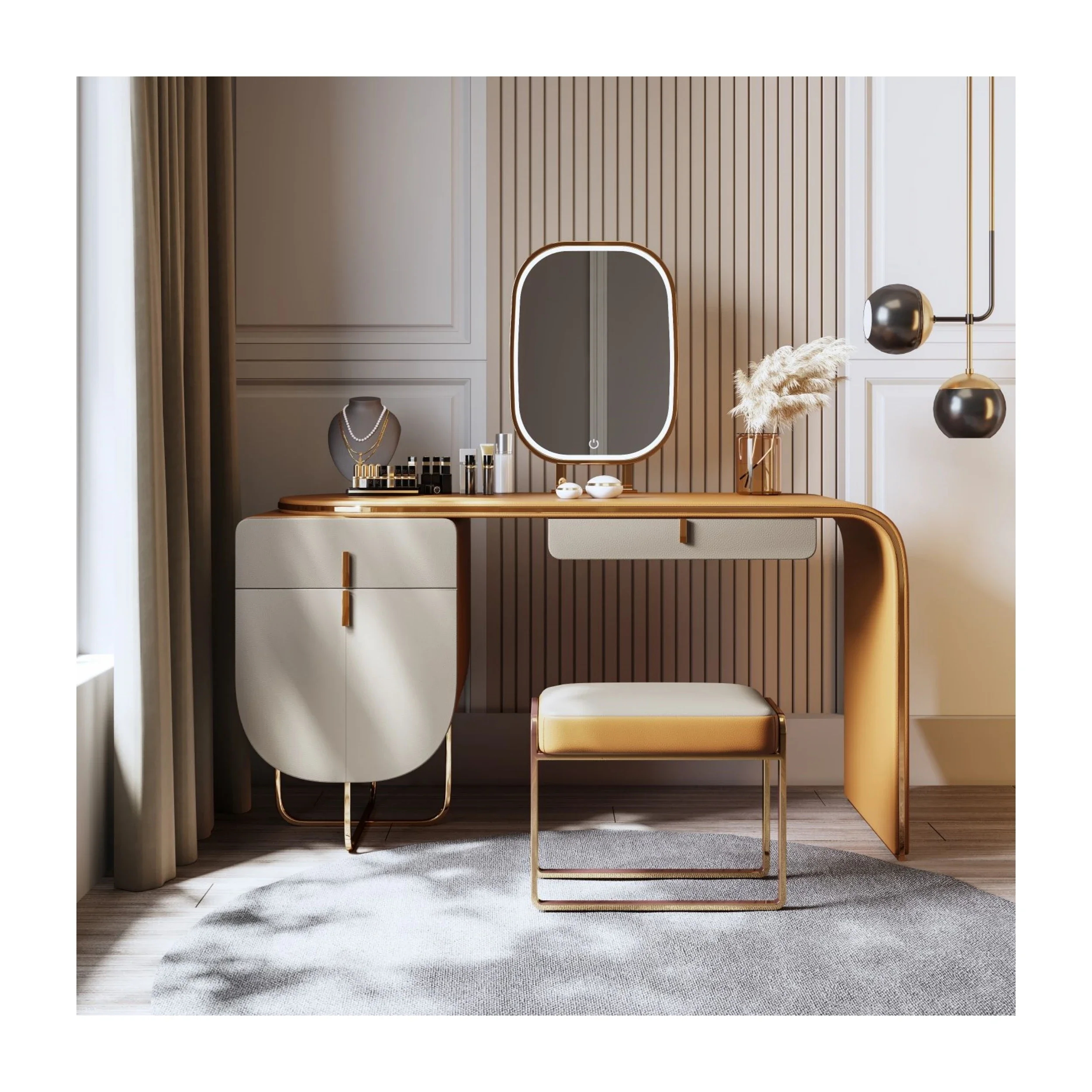 

Light Luxury Makeup Table Bedroom Modern Storage Dressing Table With Led Mirror Creative Style Makeup Dressing Table
