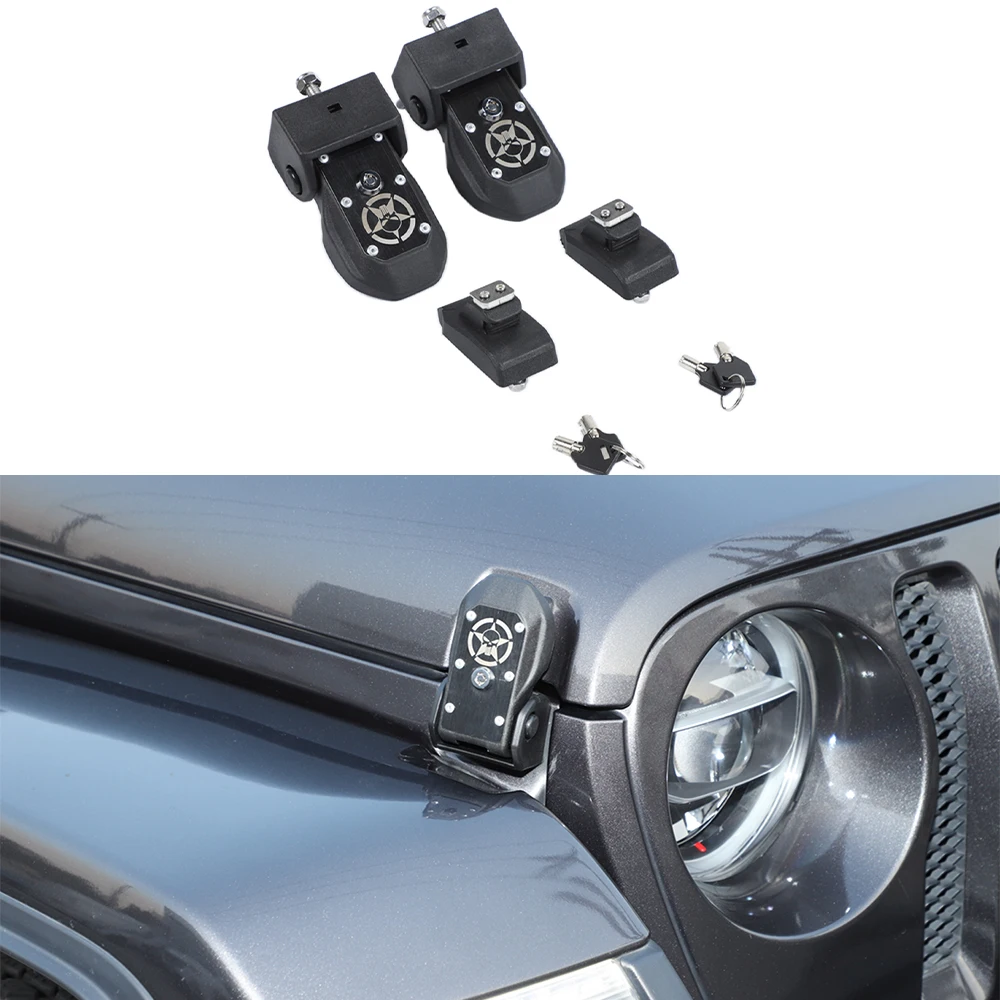 Car Engine Hood Latches with Key Anti-Theft Locks Hardware for Jeep Wrangler JL 2018 2019 2020 2021 2022 Accessory Metal Black