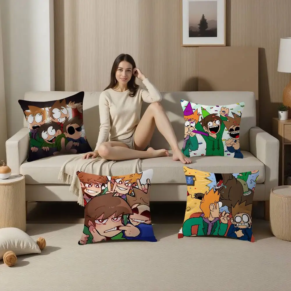 E-Eddsworld Goofy-Cult Pillow Covers Cartoon Sofa Decorative Home Double-sided Printing Short Plush Cute Cushion Cover
