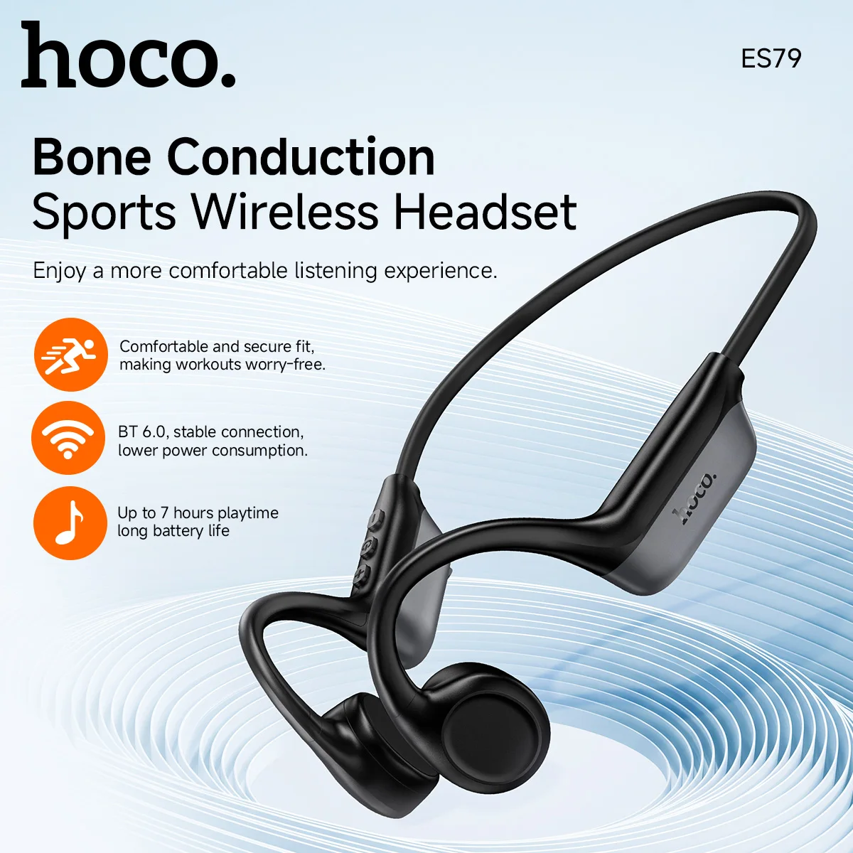 HOCO ES79 Bone Air Conduction Bluetooth6.0 Earphones Headphones Bass Earbuds Music Sports Open Ear Hook Headsets TWS Function