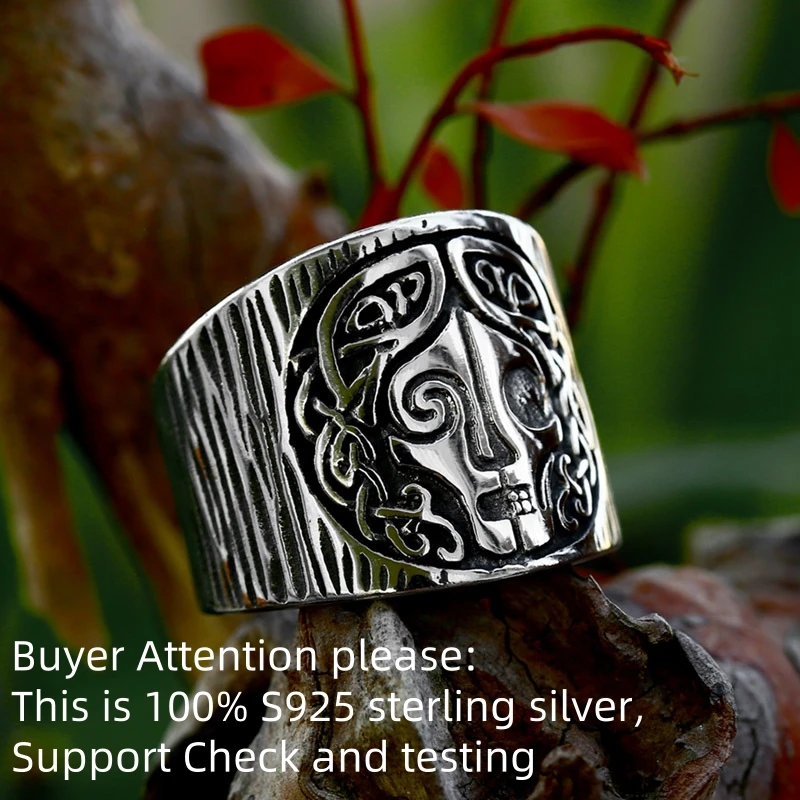 Simplicity Vintage S925 Sterling Silver Viking Goddess Bands Ring Celtic Knot Ring For Men Vintage Jewelry Creativity Gift