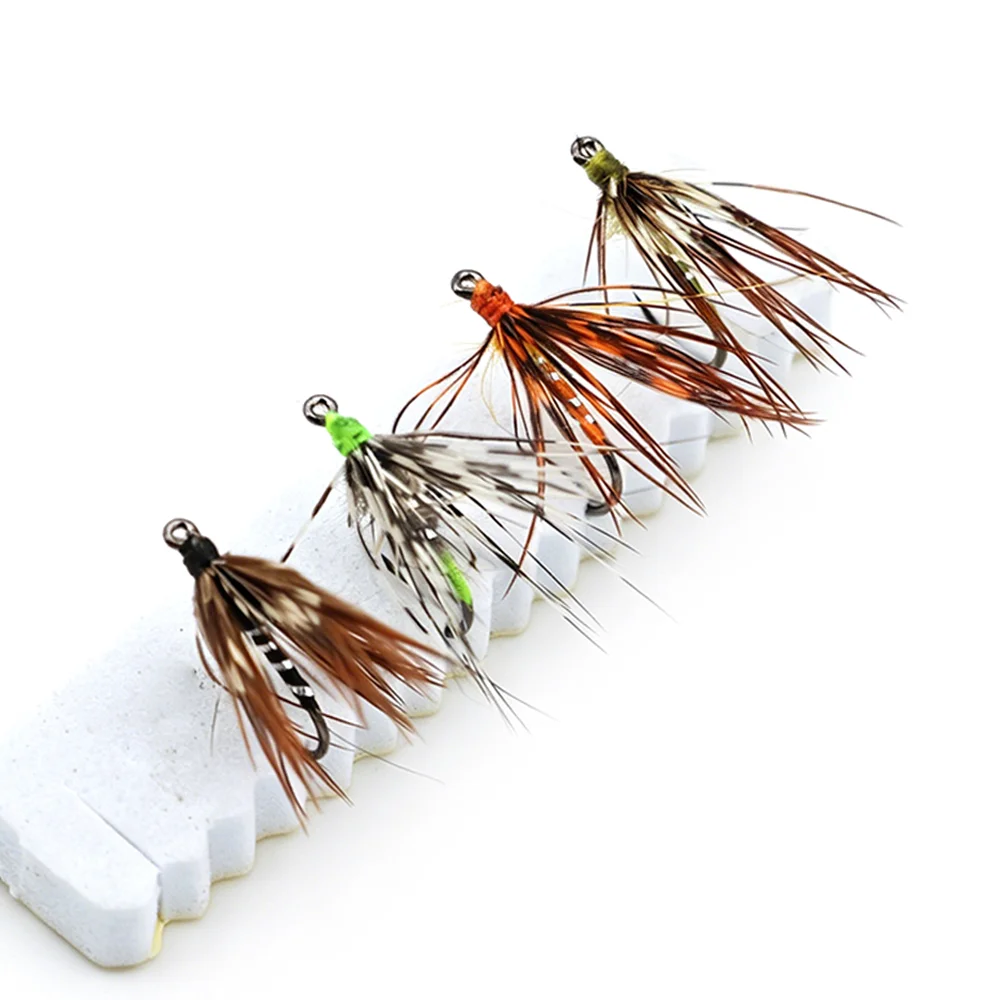 6 peças/8 peças # 14 Moscas de Pesca Tenkara com Hackle Macio e Anzol Farpado, para Ninfas Molhadas, para Pesca de Truta, Perca e Grayling, Iscas e Anzóis de Pesca