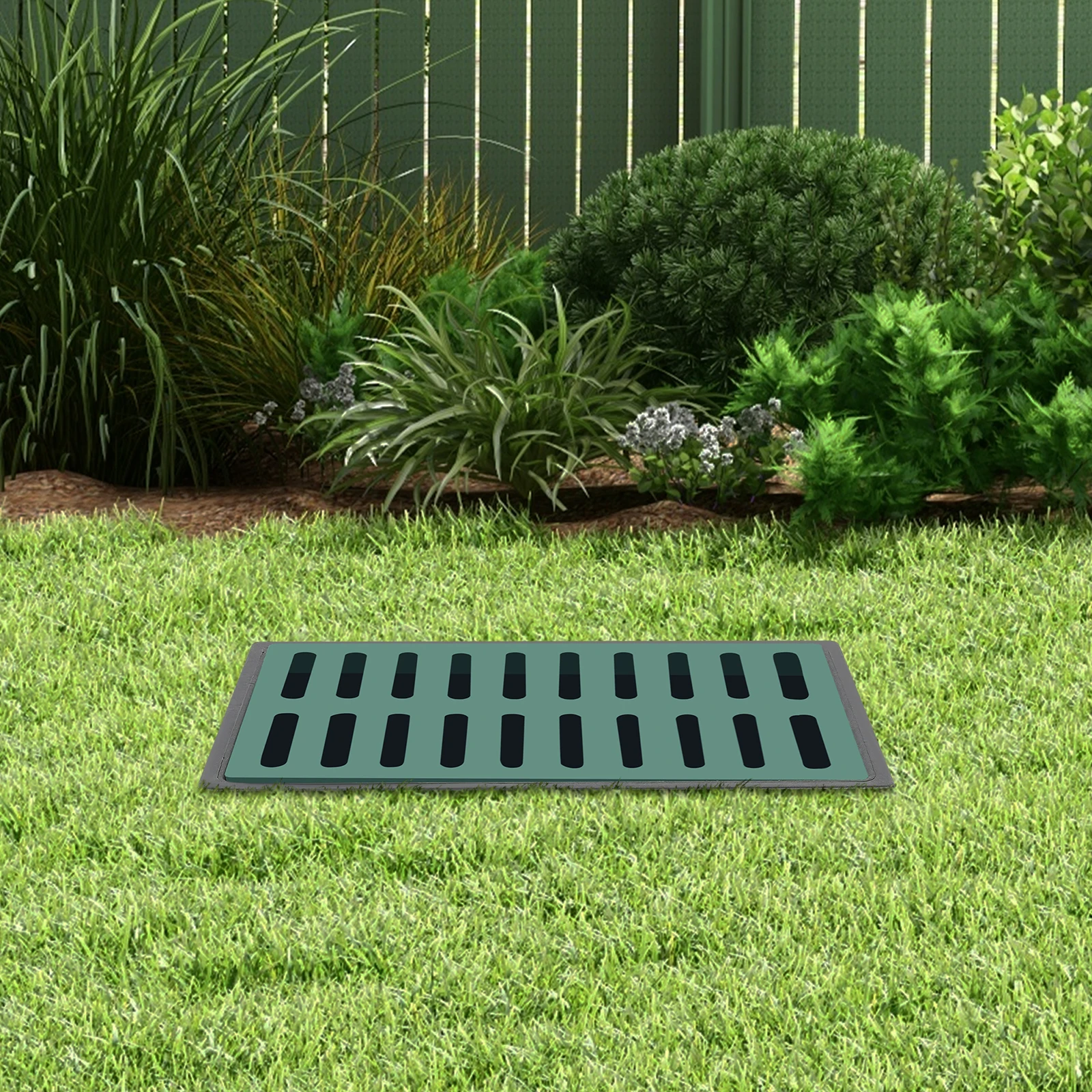 

40x60cm Plastic Catch Basin - Drainage System with Debris Basket for Yard, Lawn & Downspout (Black/Green)