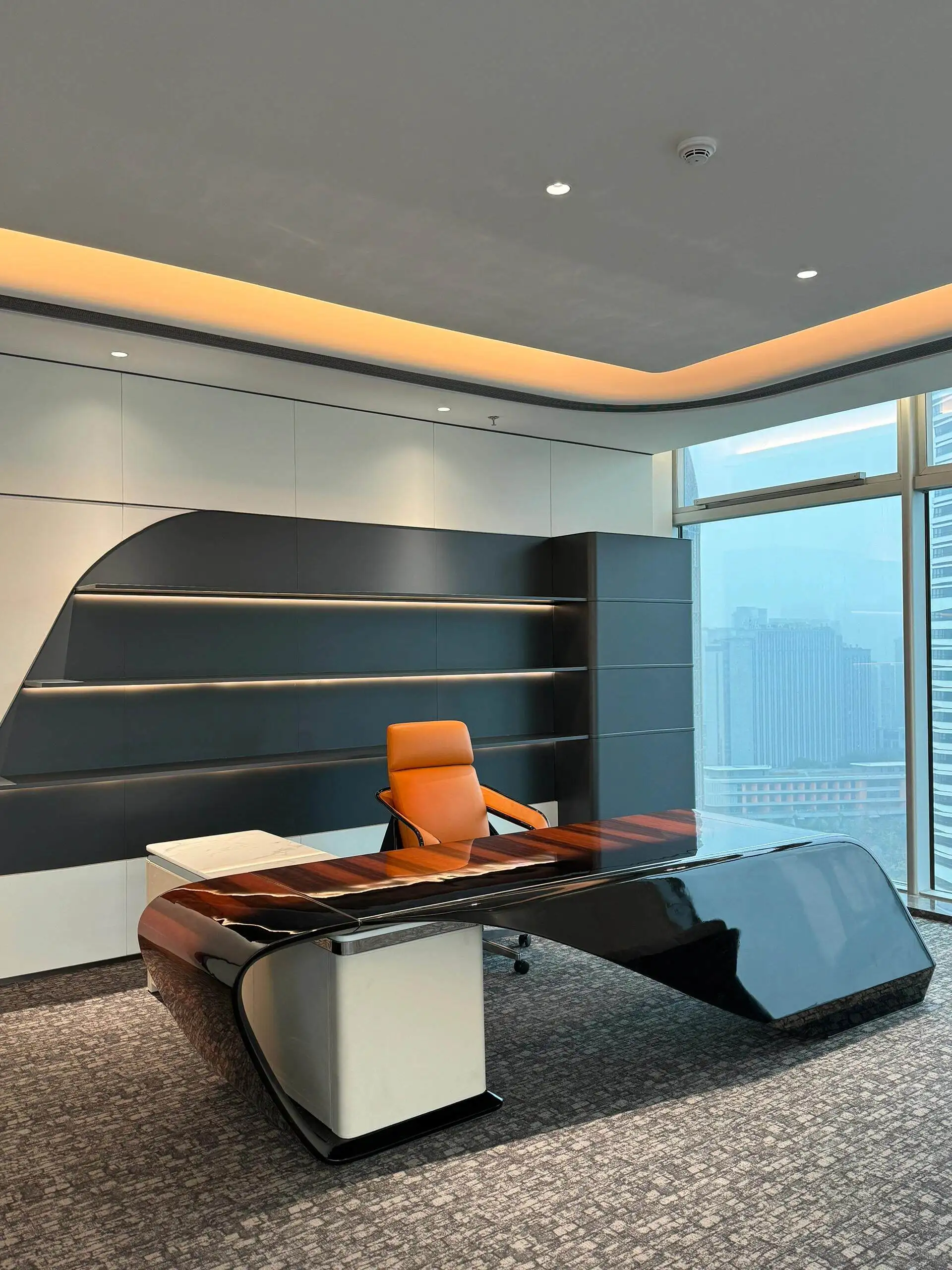 Modern Italian Luxury Executive Desk, Asymmetrical Shape, High-Gloss Lacquer Finish, Premium Office Desk for CEO, Manager Desk