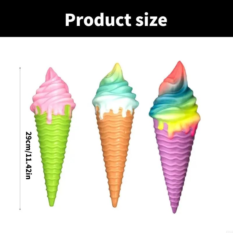 090B Stretchy PU Ice Cream Cone Toy Stress Relieve Squeezable Toy for Student Office Hand Squeeze Toy for Kids Holiday Gifts