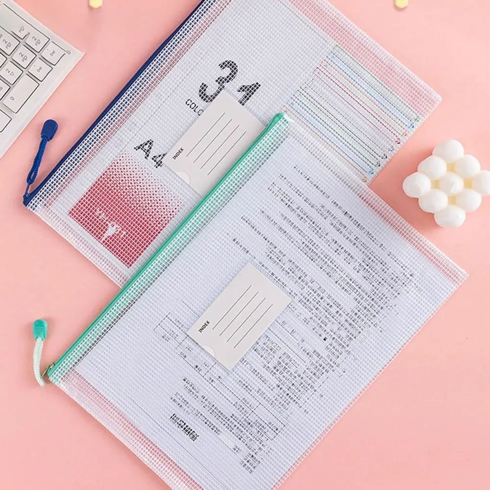 Portable PVC A4 Mesh File Bag Zipper Thickened Information Bag Transparent Large Capacity Document Storage Bag Student