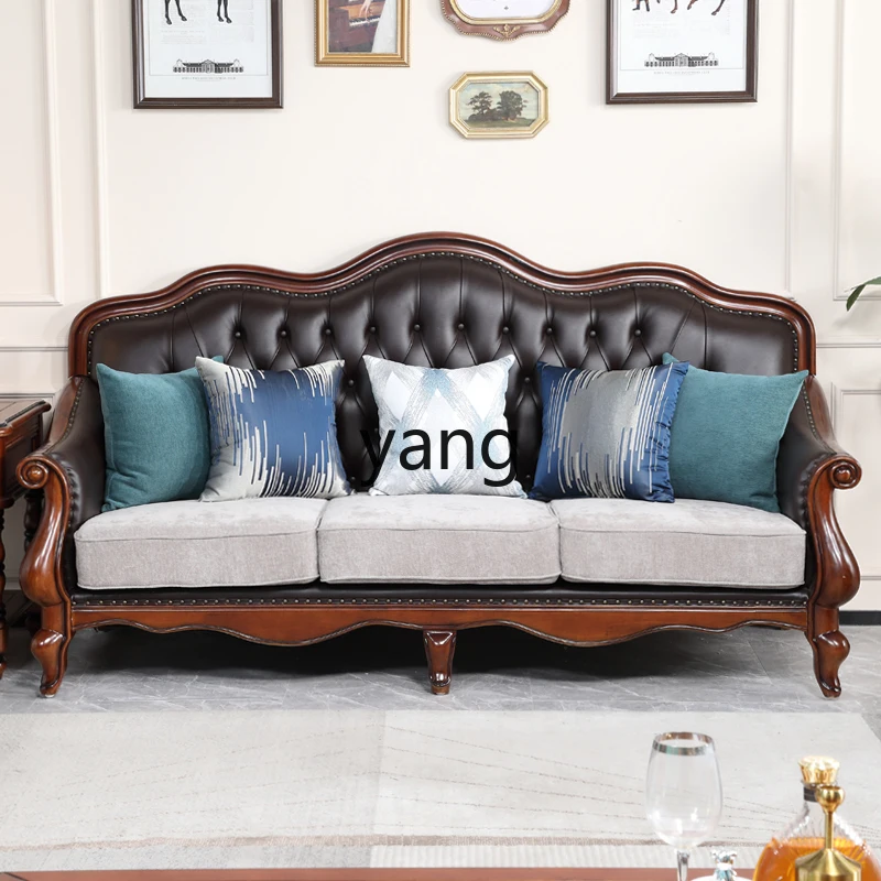 LMM American light luxury leather sofa living room cowhide three-person combination furniture set