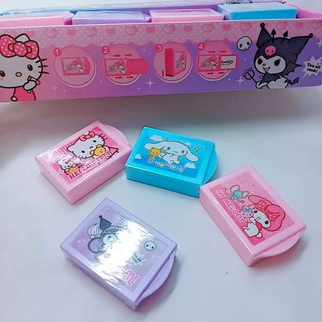 Imagem -05 - Sanrio Borracha Mágica para Estudantes Papelaria Kawaii Conjuntos de Cartas Bonitos com Presentes Criativos Erasers Hello Kitty Kuromi Melody Novo 24 Pcs