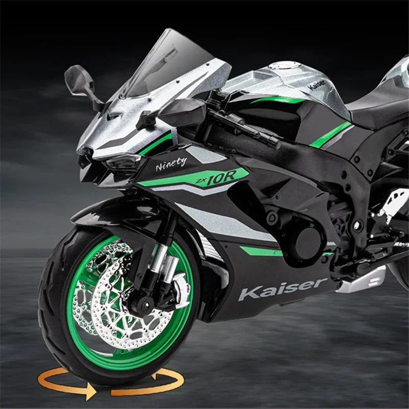 カワサキニンジャZX-10R合金スポーツバイクモデル、ストリートレーシングダイキャスト、音と光、子供のおもちゃギフト、1:12